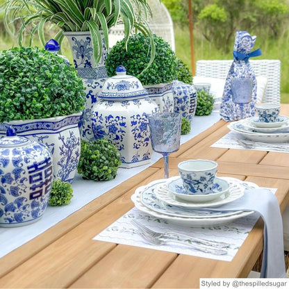 Outdoor blue and white summer table