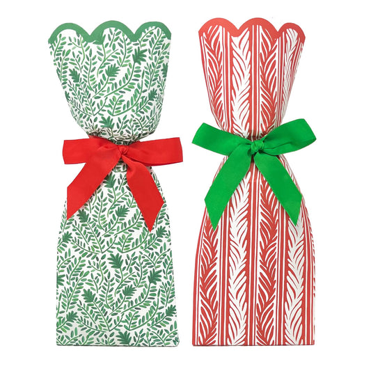 Red and green paper wine bags