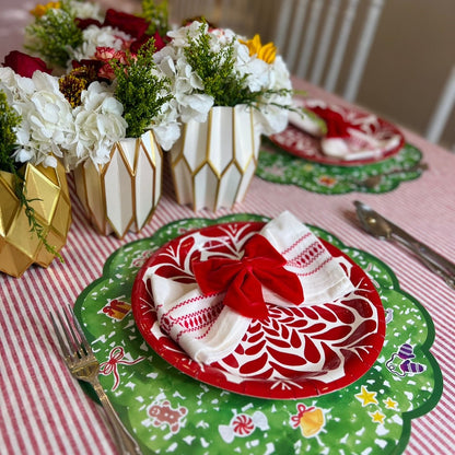 Christmas Charm Paper Placemats and 10" Red Paper Plates