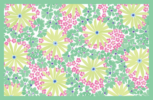 Green and pink flower patterned paper placemat