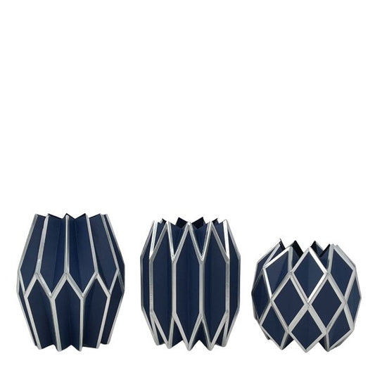 Set of three navy blue and silver paper vase wraps