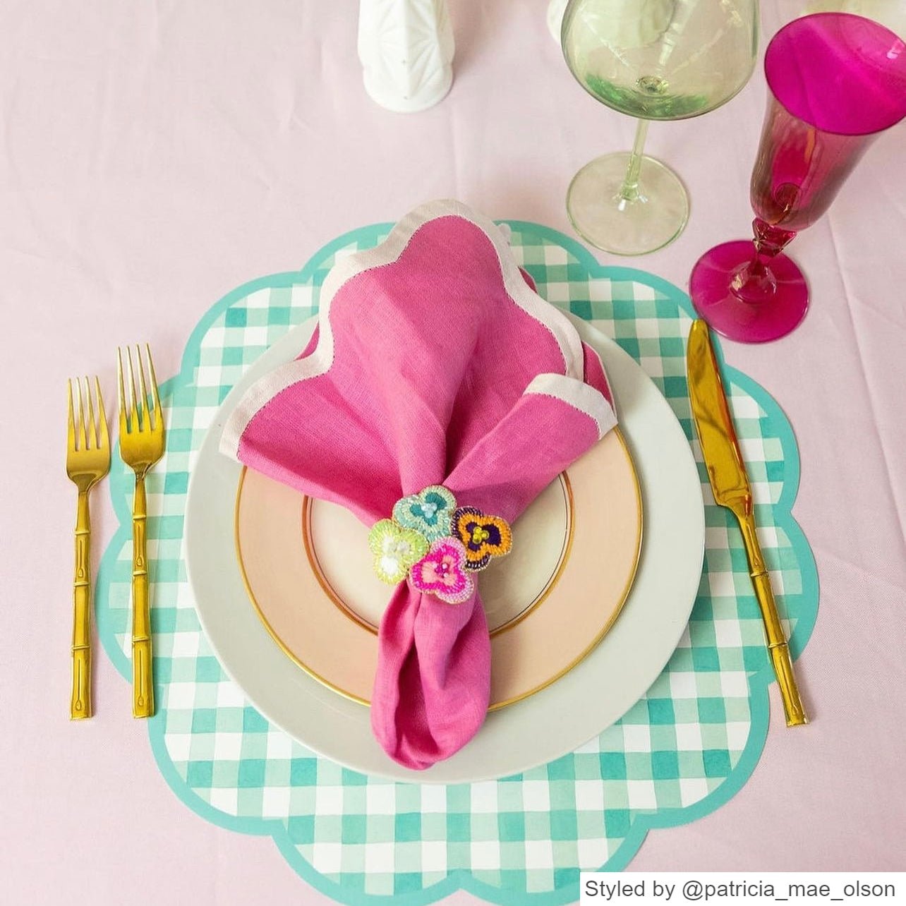 Pink and green spring place setting