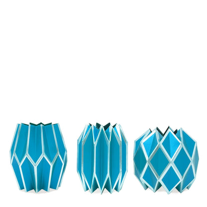 Bright blue paper sleeve vases
