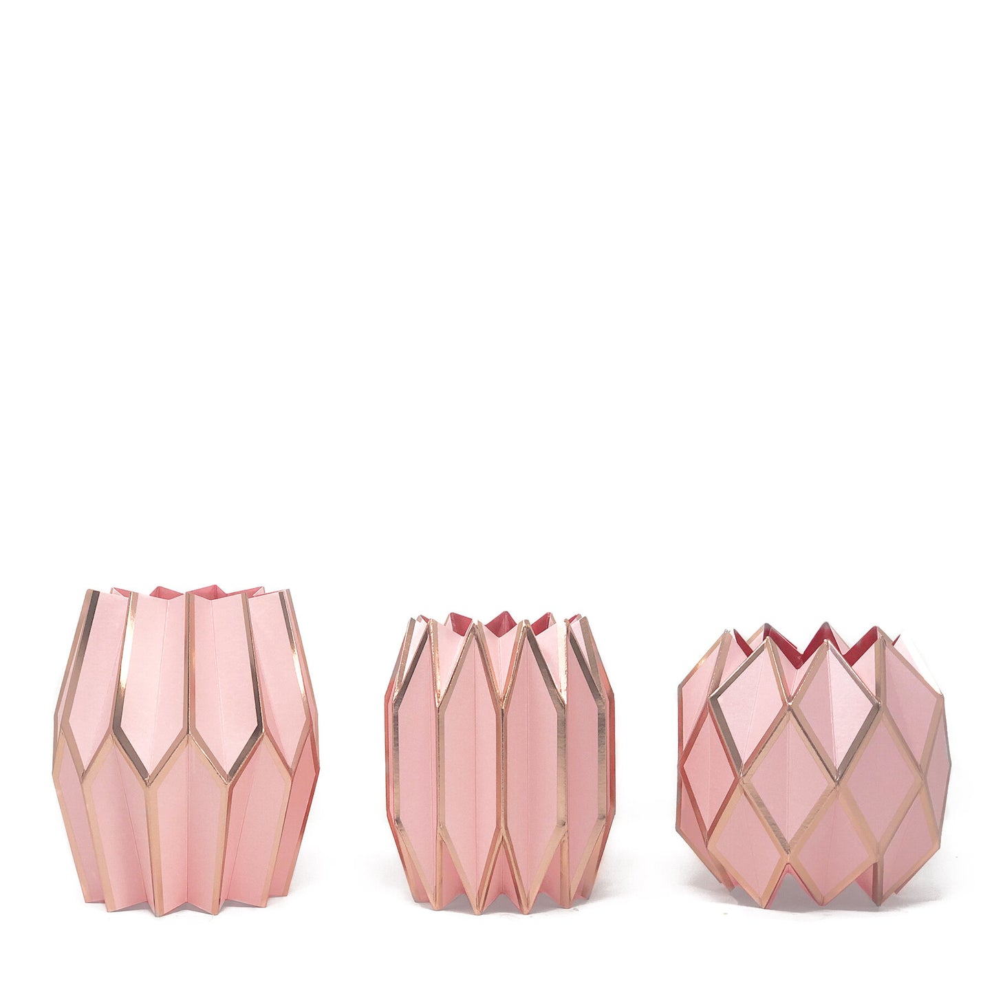 Pink and rose gold paper sleeve vases