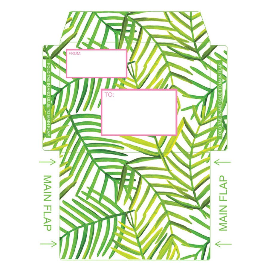 Printable envelope featuring a green leaf pattern