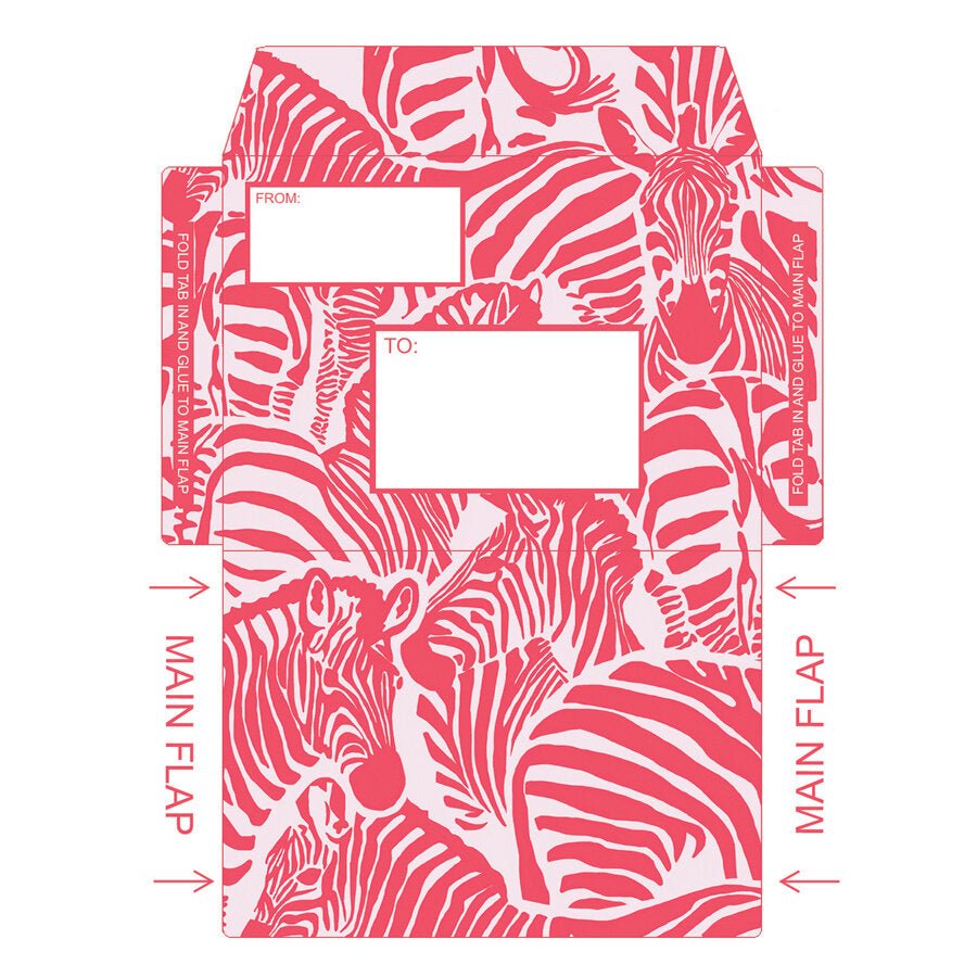 Printable envelope featuring a pink zebra pattern