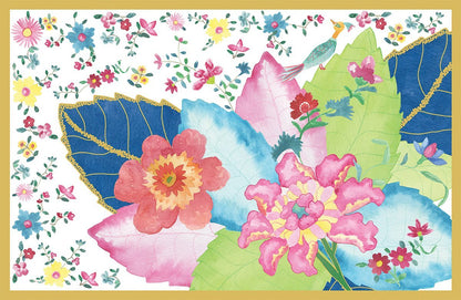 Paper placemat featuring a tobacco leaf pattern and gold border