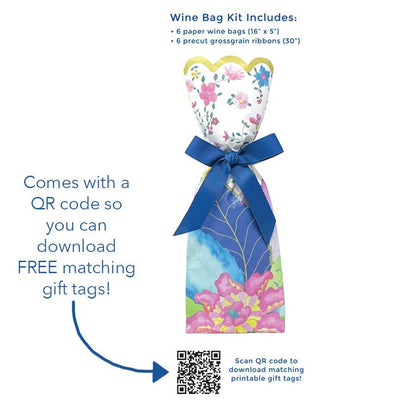 Graphic showing how to scan the QR code on the back of the bag for matching gift tags
