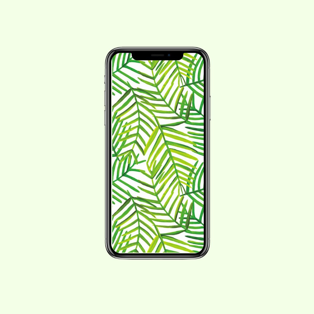 Downloadable phone wallpaper featuring a green leaf pattern