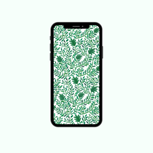 Downloadable phone wallpaper featuring a green vine pattern