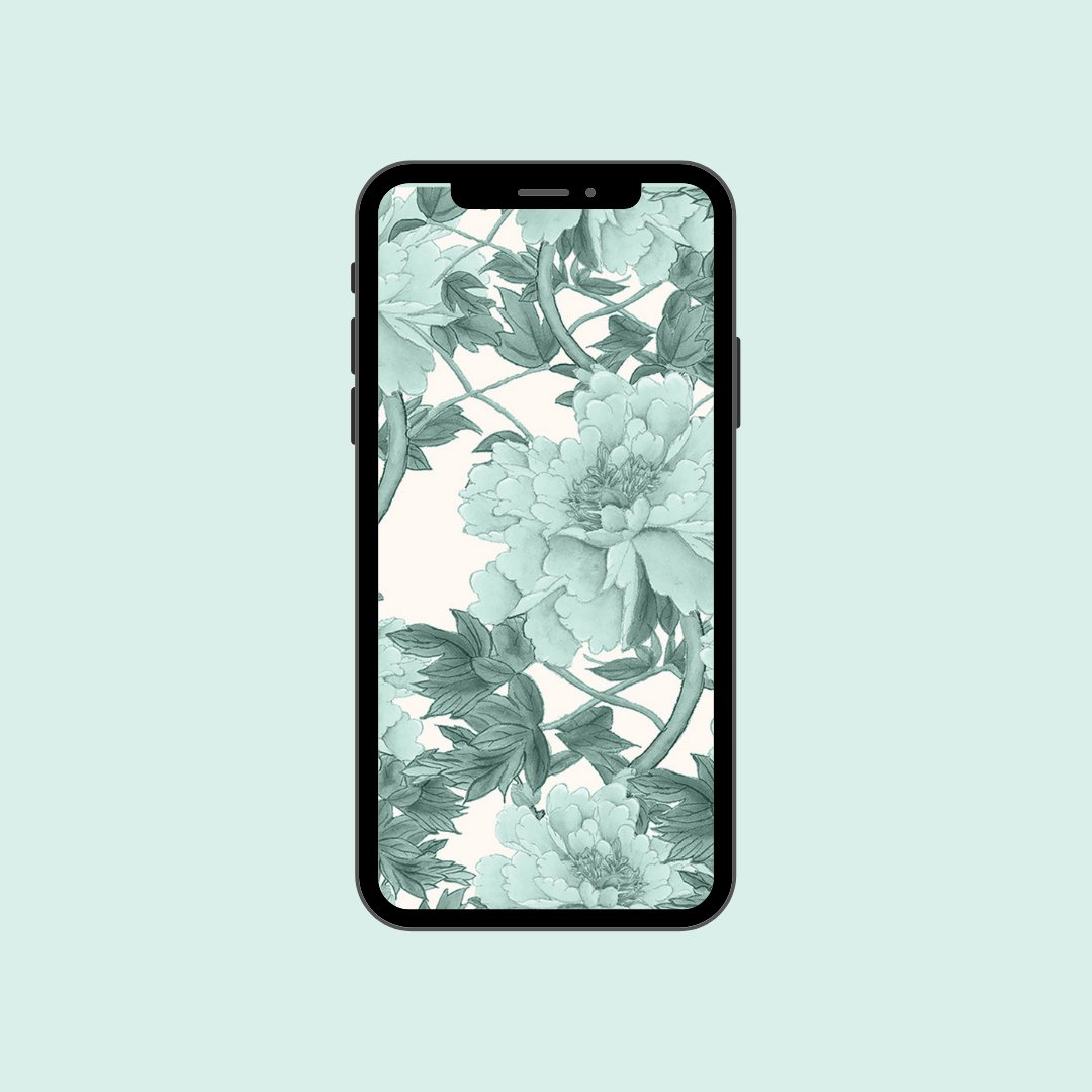Downloadable phone wallpaper featuring a gray and teal floral pattern