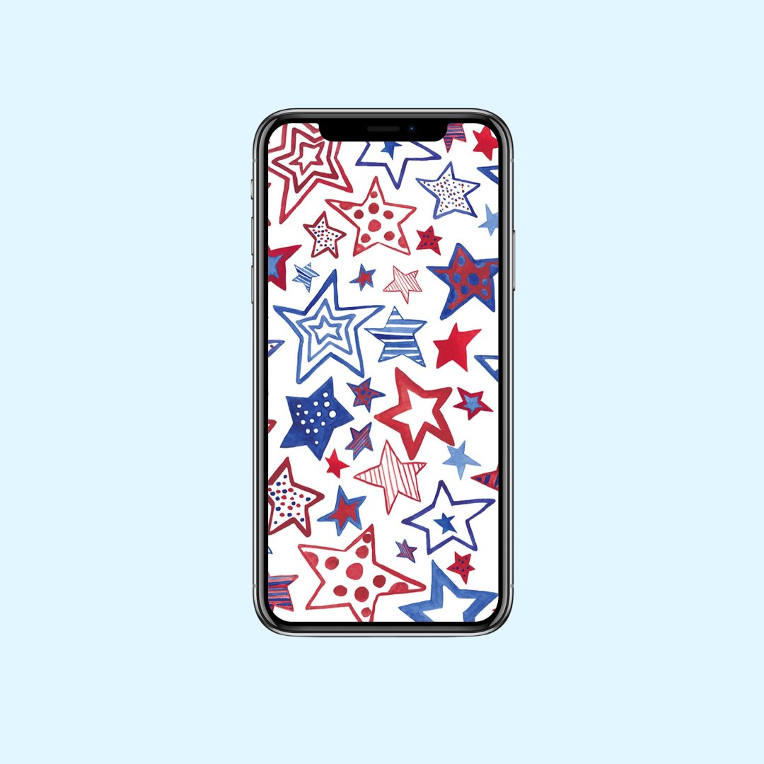Downloadable phone wallpaper featuring a red, white and blue star pattern