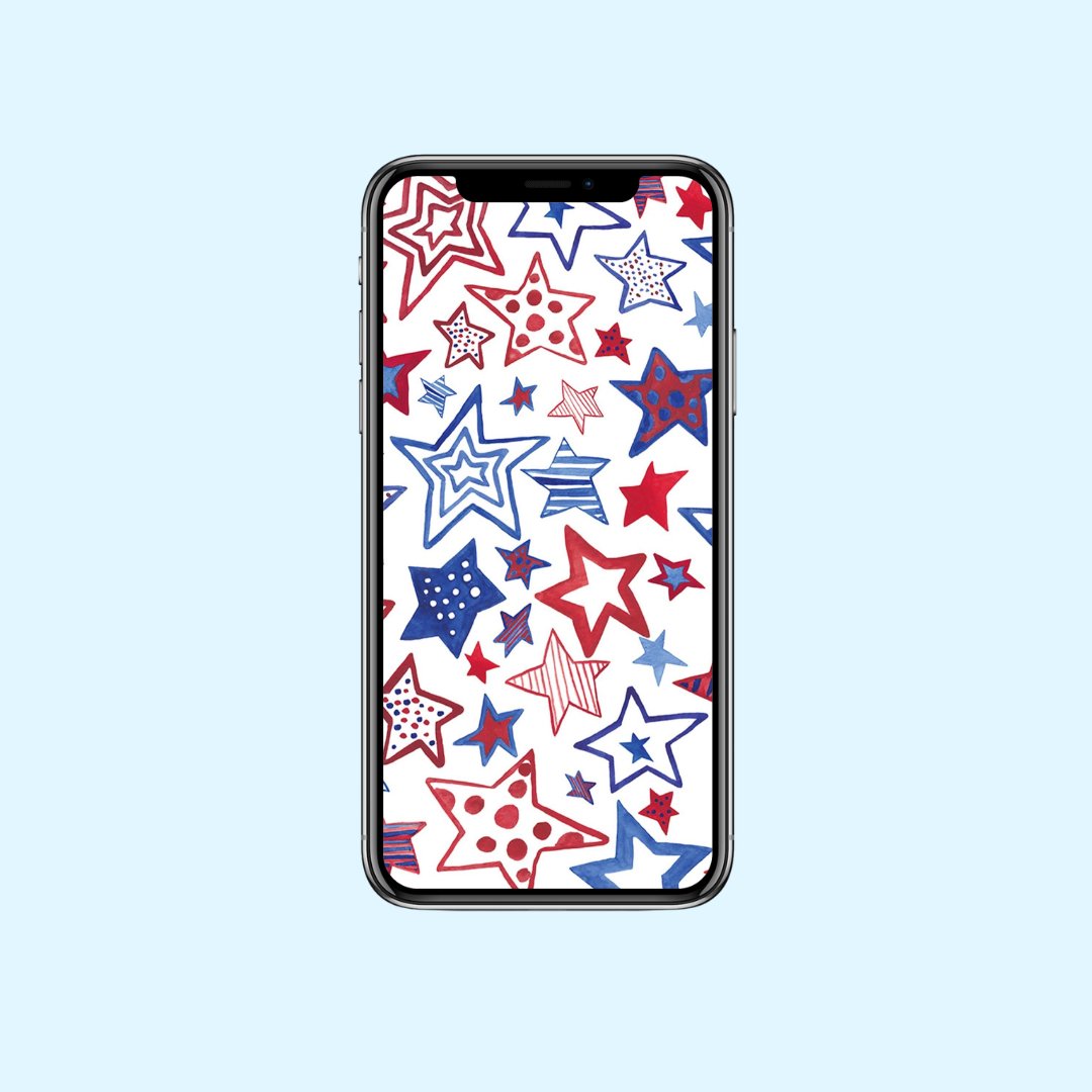 Downloadable phone wallpaper featuring a red, white and blue star pattern