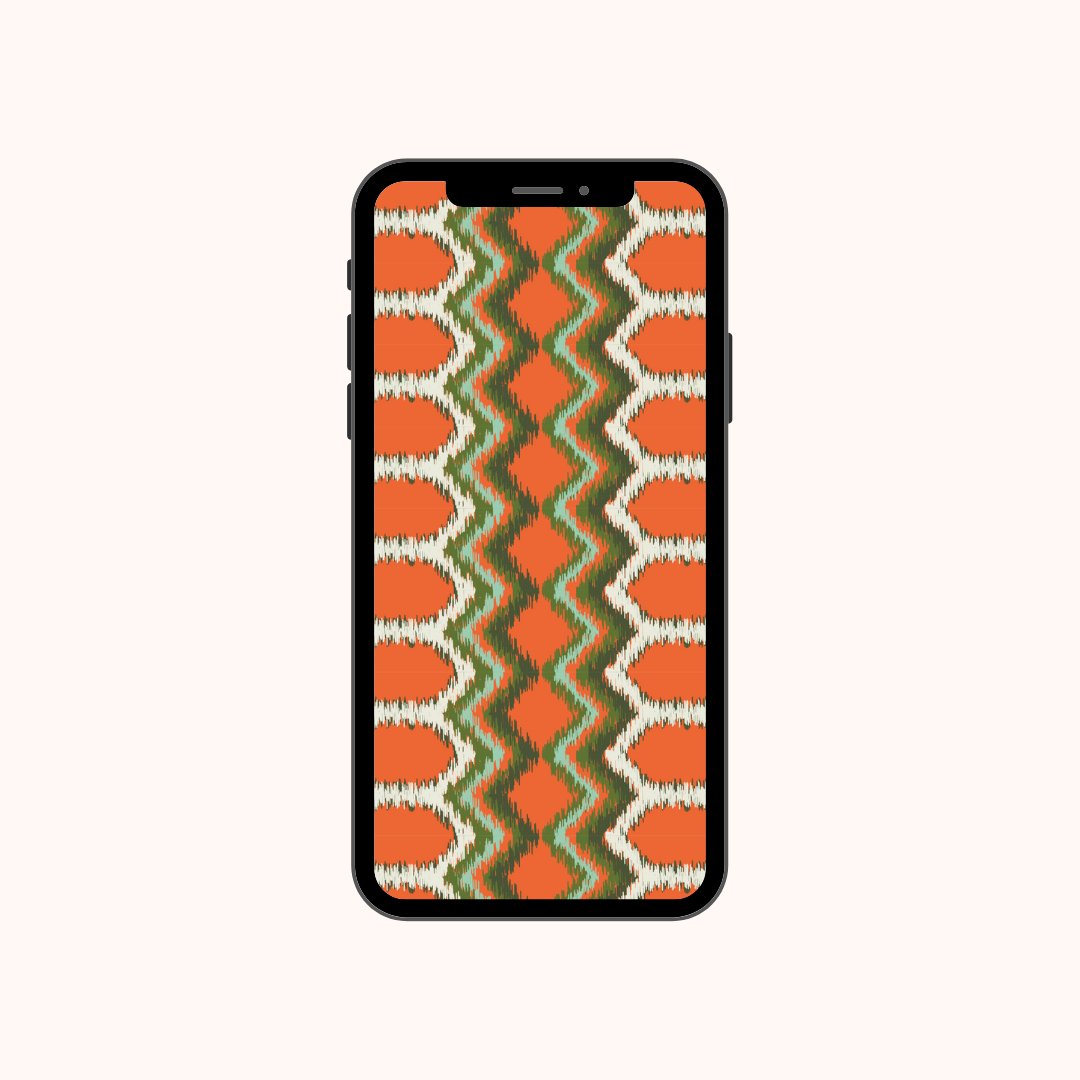 Downloadable phone wallpaper featuring an orange and green pattern