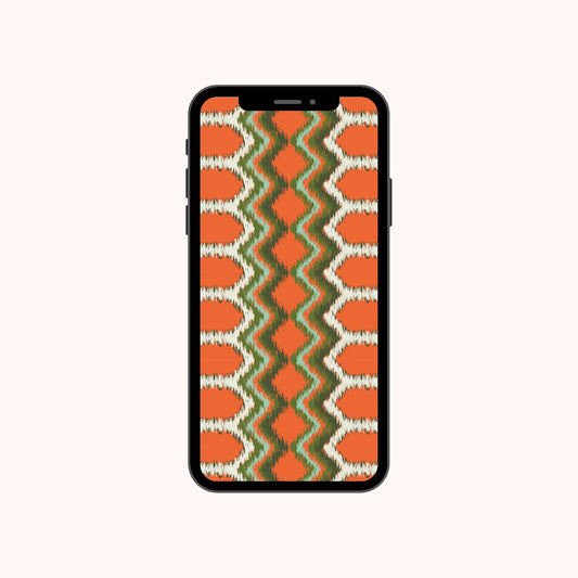 Downloadable phone wallpaper featuring an orange and green pattern