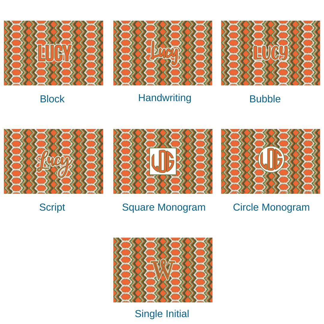 Paper placemat pads featuring an orange and brown pattern and various personalization options